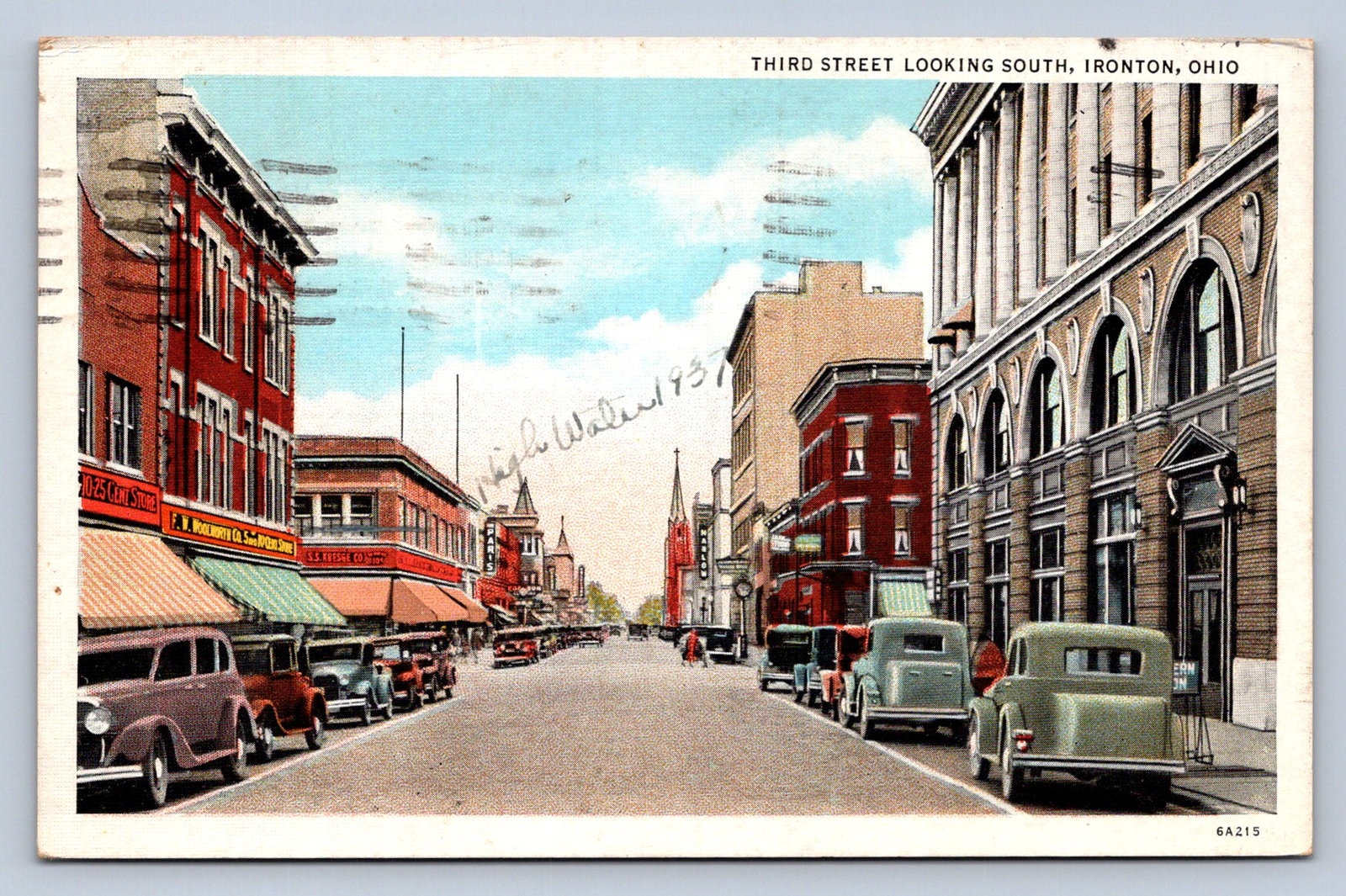 J89/ Ironton Ohio Postcard c1930 Third Street Stores Autos 158 J89/ Ironton Ohio Postcard c1930 Third Street Stores Autos 158
