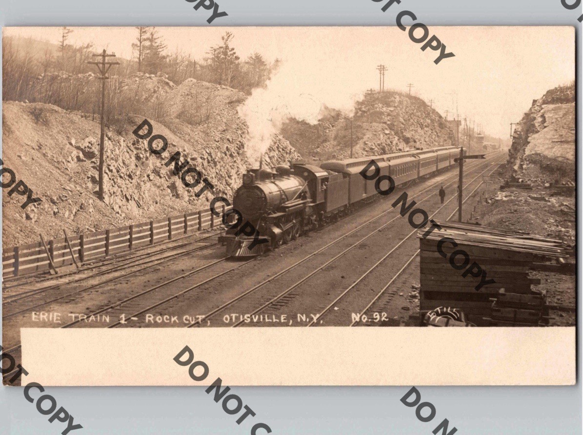 c1910 Erie Train Engine Locomotive #1 Rock Cut OTISVILLE New York NY Orange RPPC