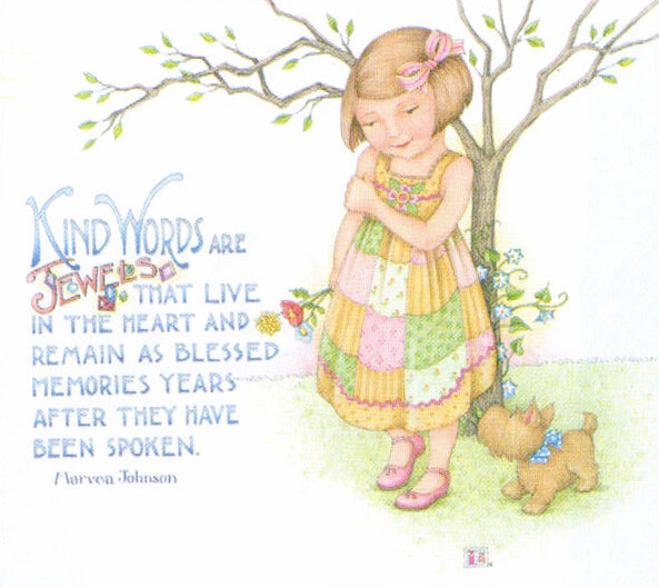KIND WORDS ARE JEWELS IN HEART-Handcrafted Fridge Magnet-w/Mary Engelbreit art