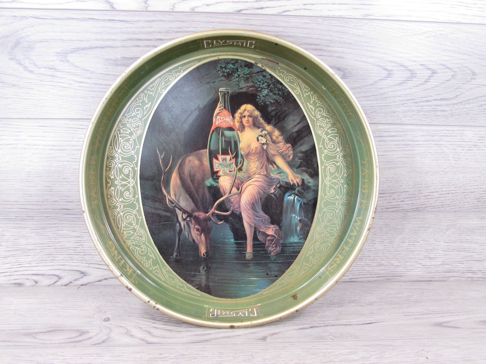 Vintage Metal Serving Advertising Tray Clysmic King Of Table Waters 14\