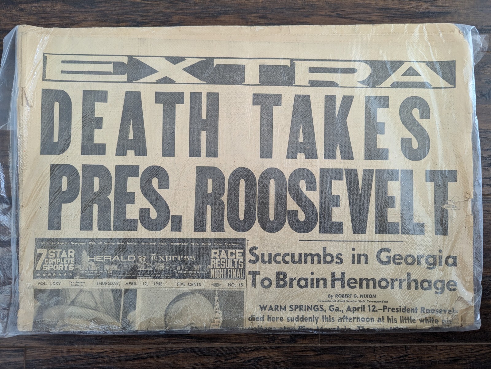 Original L.A. Herald Express, WWII April 12, 1945 \