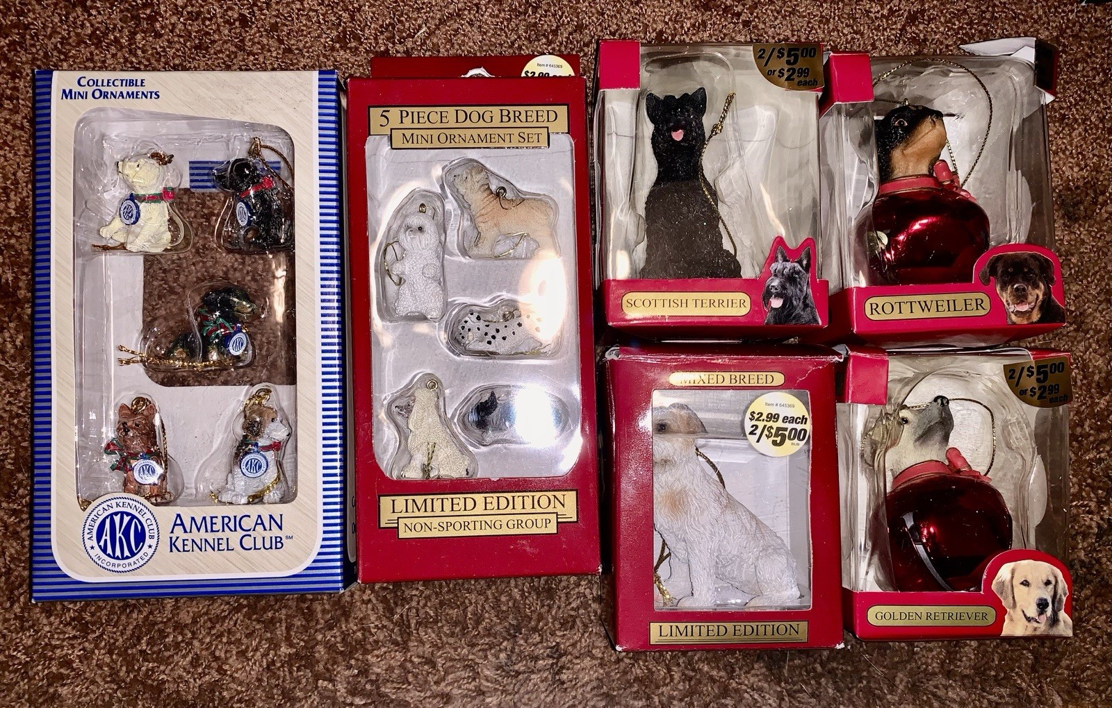 Christmas Dog Ornaments Lot With Original Boxes