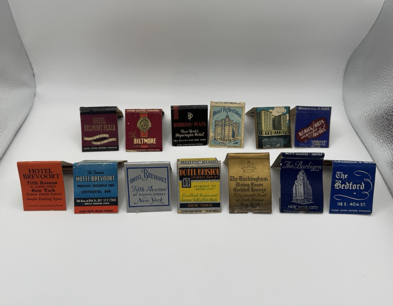 Lot of 13 Vintage NYC Hotel Matchbooks Biltmore Brevoort Bedford Belmont Plaza