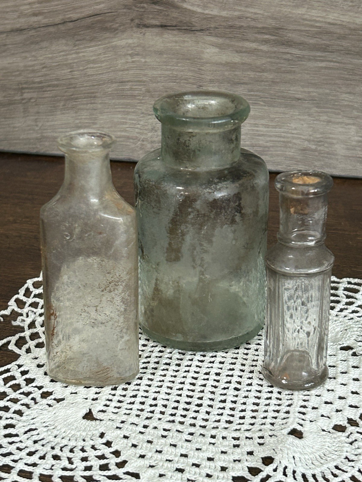 Lot of 3 Vintage Glass Bottles, Small Apothecary Jars Lot of 3 Vintage Glass Bottles, Small Apothecary Jars