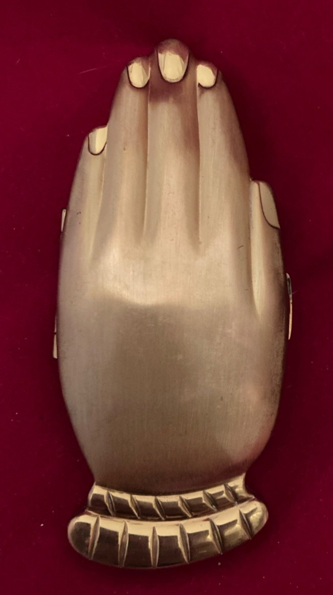 Rare 1930s-40s Vintage Hand-Shaped Brass Volupte USA Compact