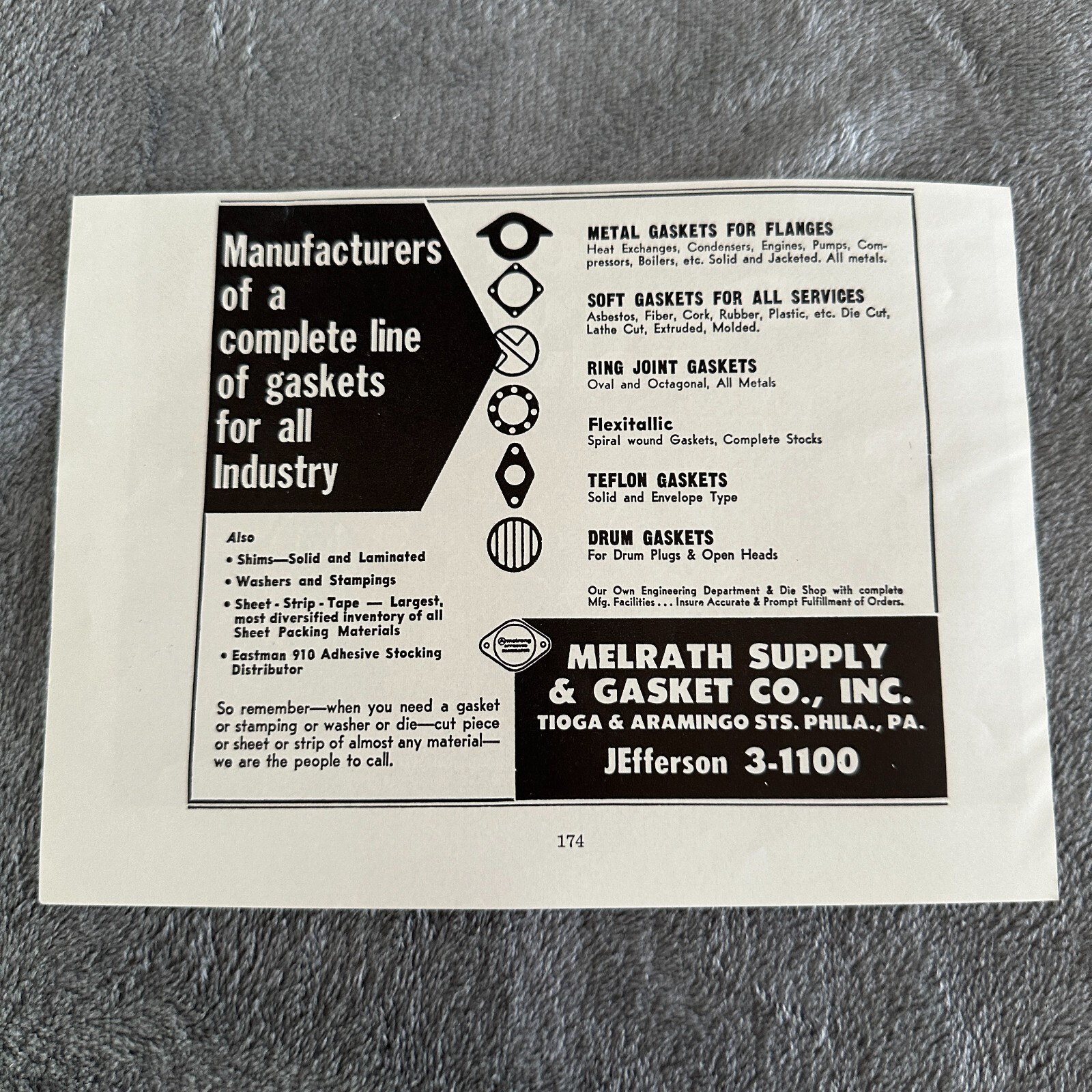 Melrath Supply & Gasket Co Inc Philadelphia Pennsylvania Vintage Print Ad 1968