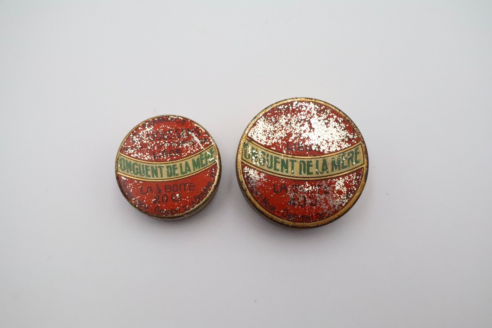 Vintage Onguent De La Mere French Advertising Apothecary Tin Lot of 2 Containers Vintage Onguent De La Mere French Advertising Apothecary Tin Lot of 2 Containers