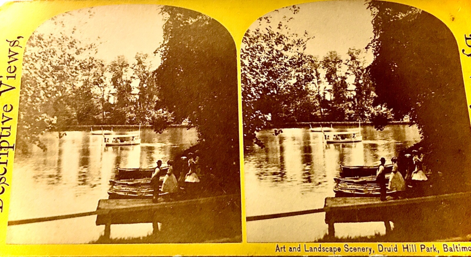 STEREOVIEW CARD-W.M. CHASE—BALTIMORE MD—DRUID HILL-“SKATING LAKE”—VINTAGE-1800’s