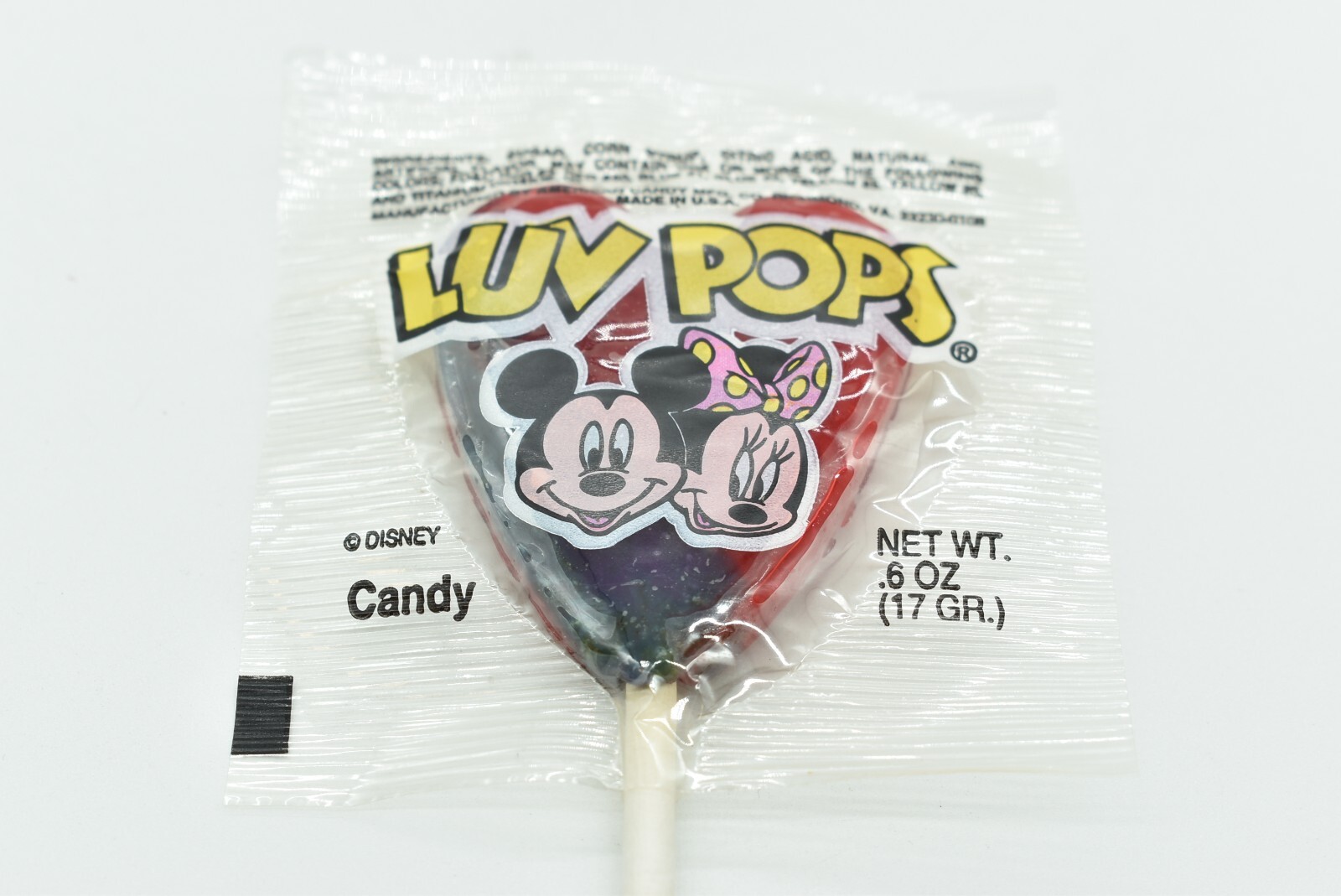 Disney - LUV POPS, Mickie & Minnie Mouse, 1990's, Vintage Candy, SINGLE Lillipop