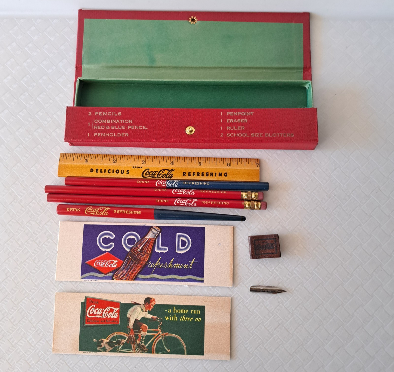 Vintage 1930’s Coca Cola Pencil Box School Set Complete Unused NOS