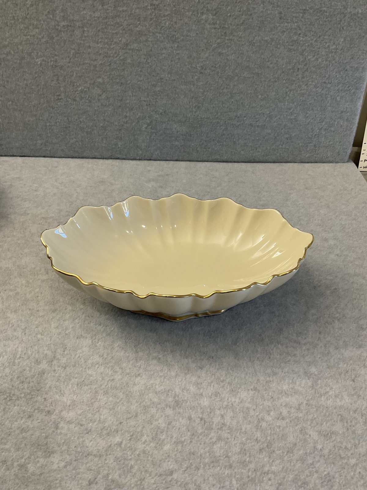 Vintage Lenox Ivory Fine China Oval Scalloped Bowl Gold Trim Made in USA
