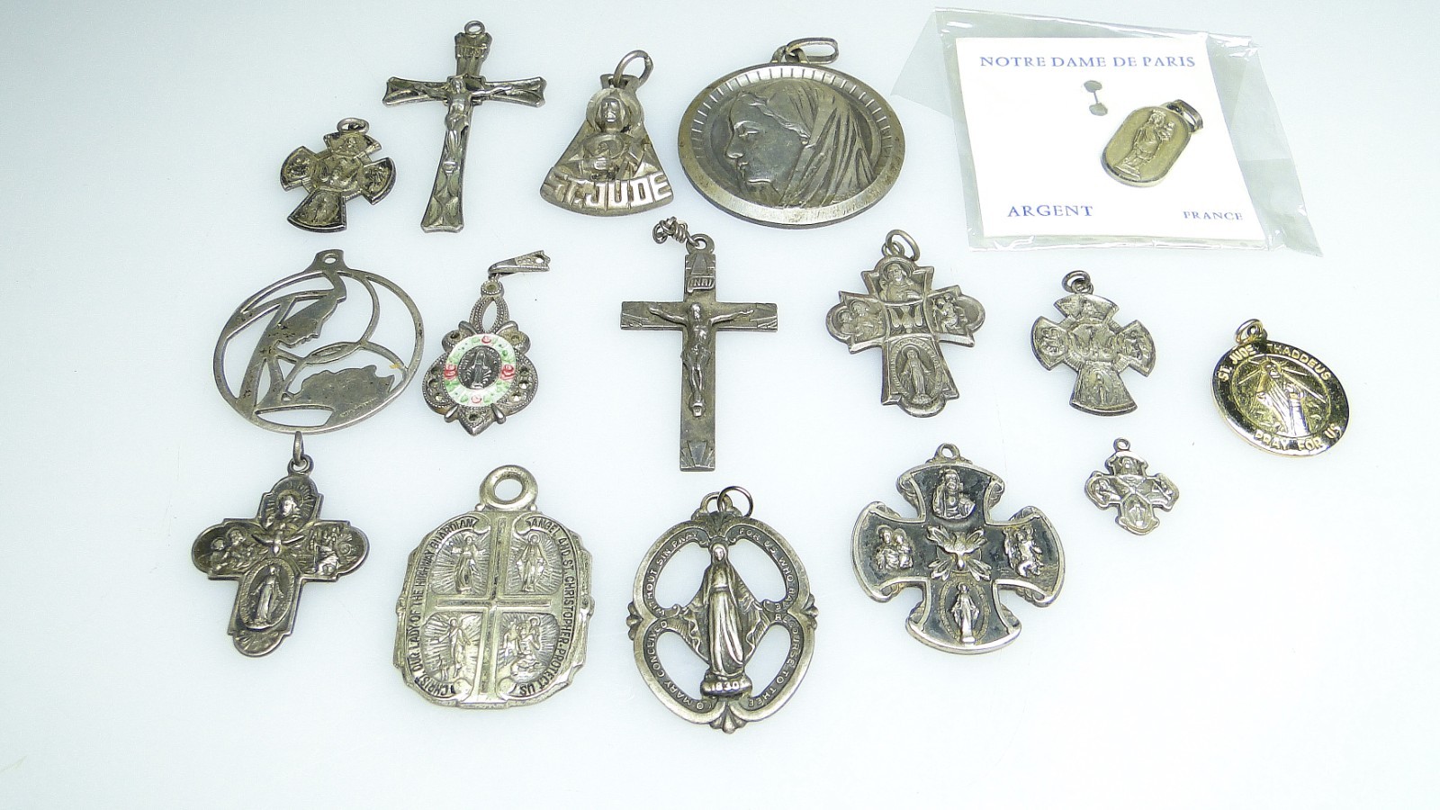 Sterling Silver 15pc Cross Crucifix Religious Medal Creed Pendants Lot Sterling Silver 15pc Cross Crucifix Religious Medal Creed Pendants Lot