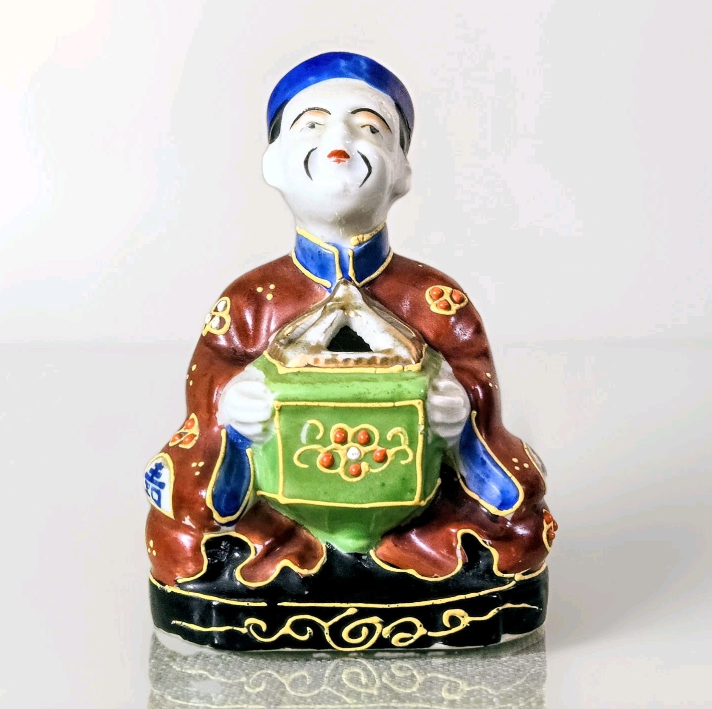 Vintage Occupied Japan Satsuma Moriage Figurine Incense Burner Koro Fuku Fortune