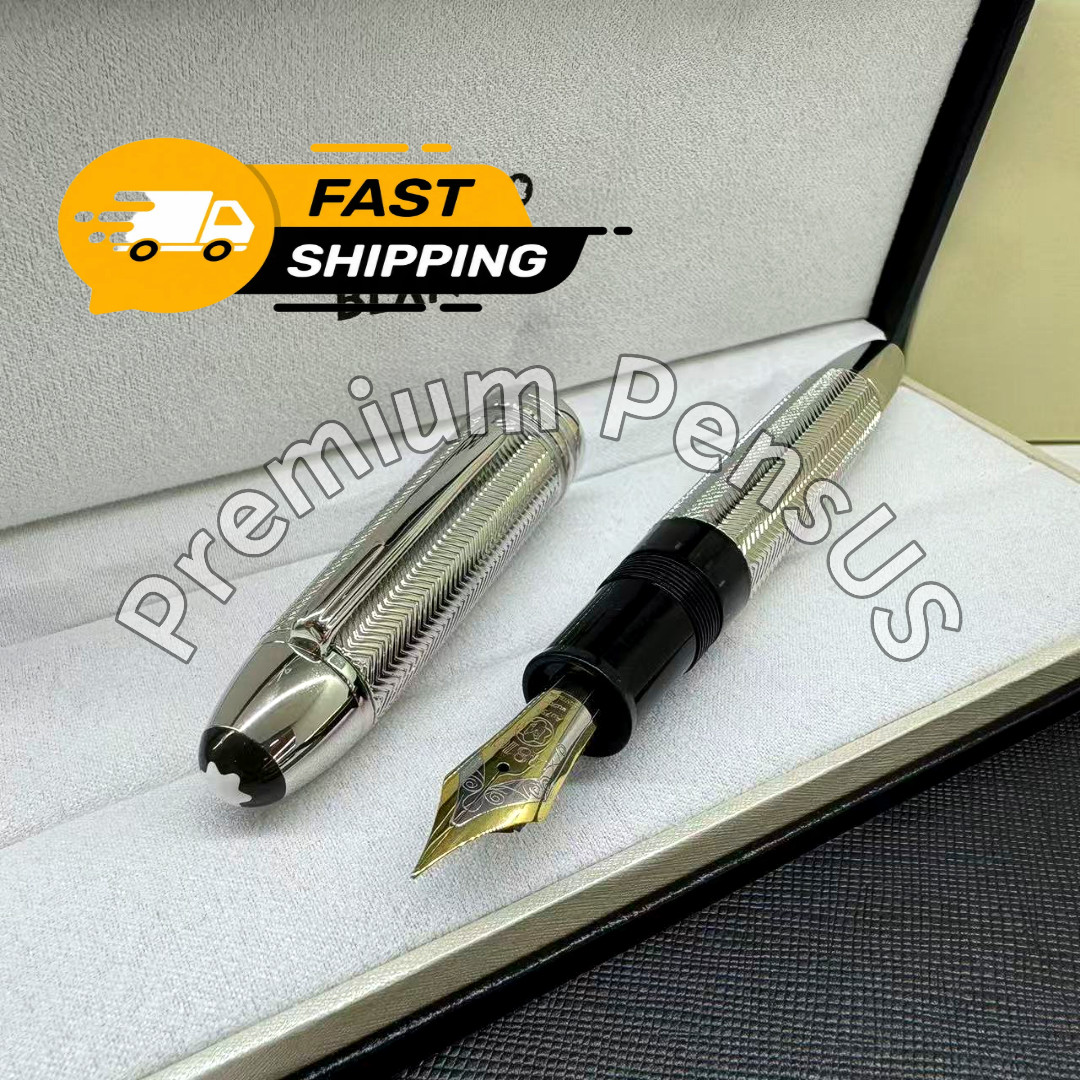 NEW Montblanc Fountain Pen VIP NIB Meisterstuck LeGrand Solitaire Silver Barley