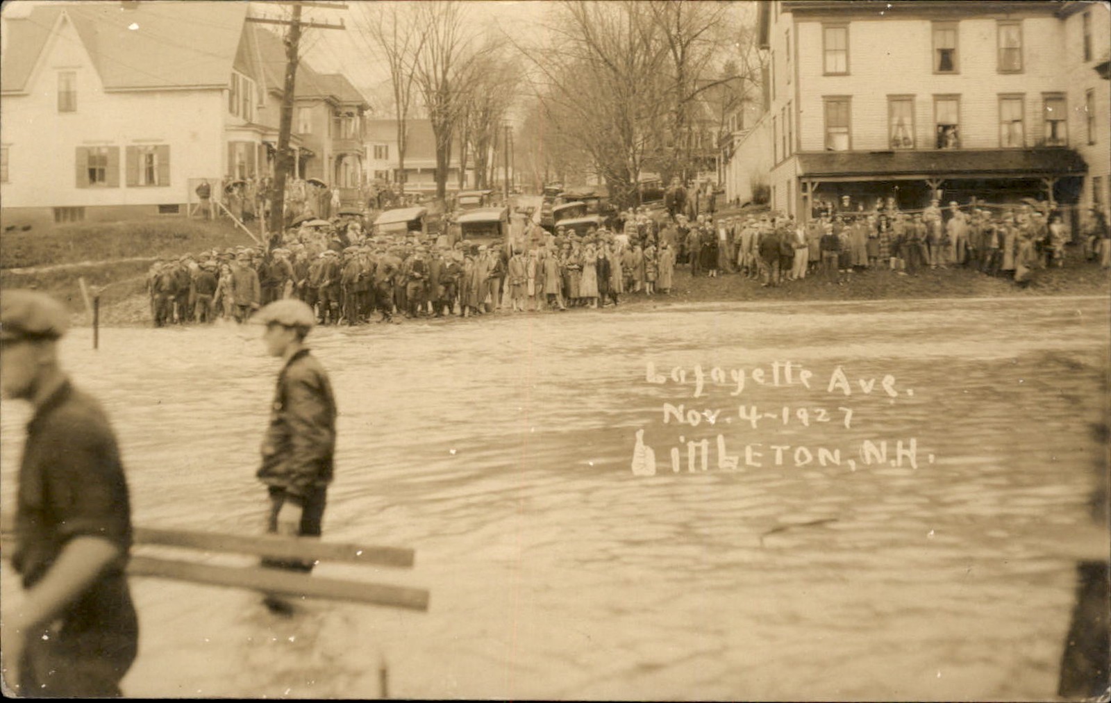 Littleton NH Flooded Street c1927 Real Photo Vintage Postcard bhn