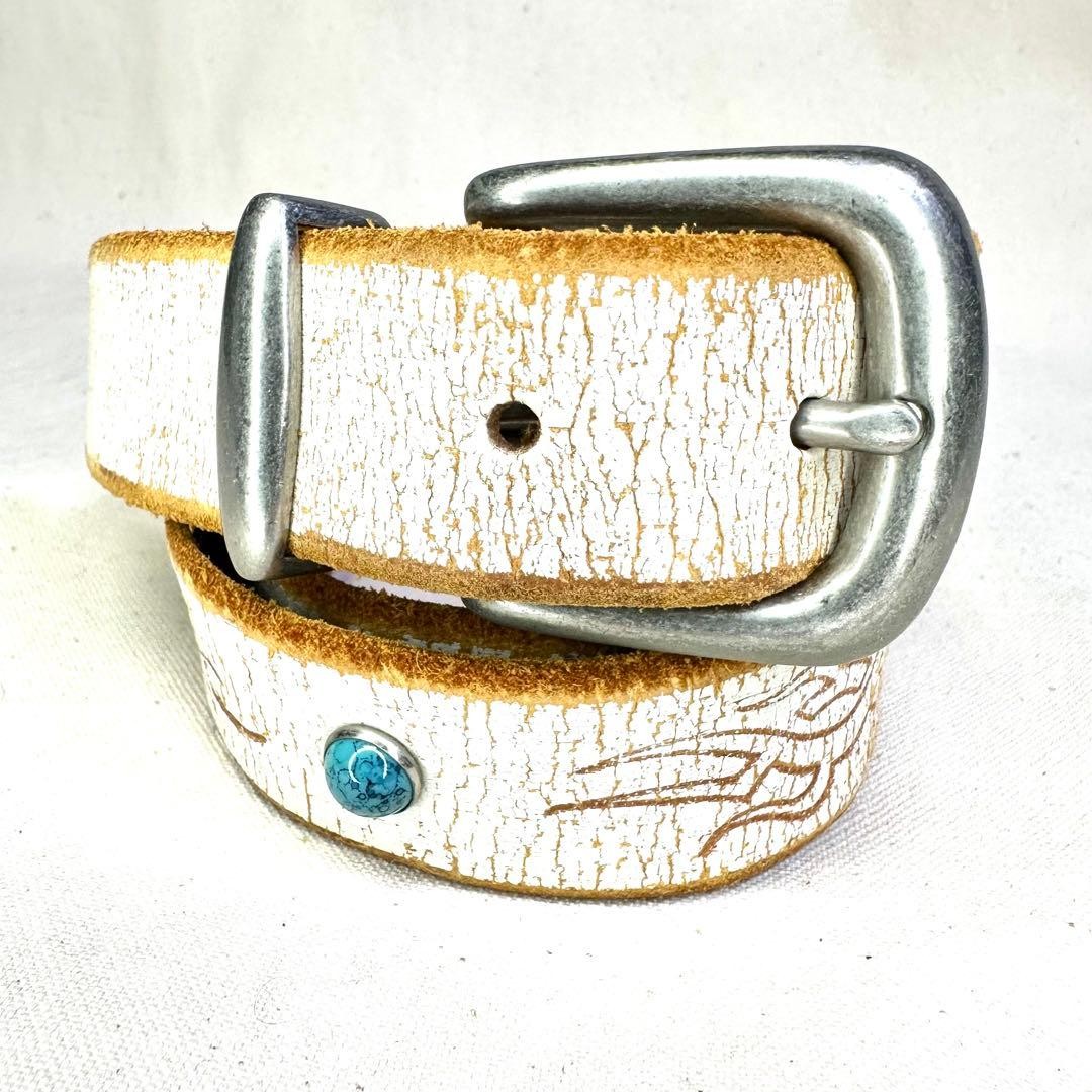 Studded Leather Belt Western Vintage Silver Buckle Unisex 100cm