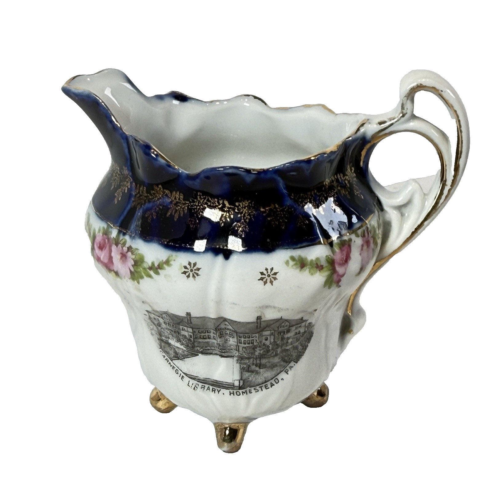 Antique CARNEGIE LIBRARY , HOMESTEAD PA 1900s Souvenir Germany China Creamer Antique CARNEGIE LIBRARY , HOMESTEAD PA 1900s Souvenir Germany China Creamer