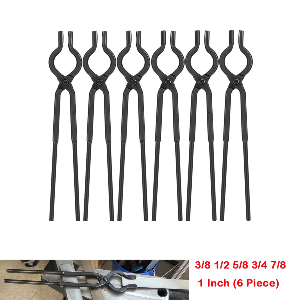Professional V-Bolt Tongs Set 6-PC for Blacksmith Forge &Knife Making 3/8