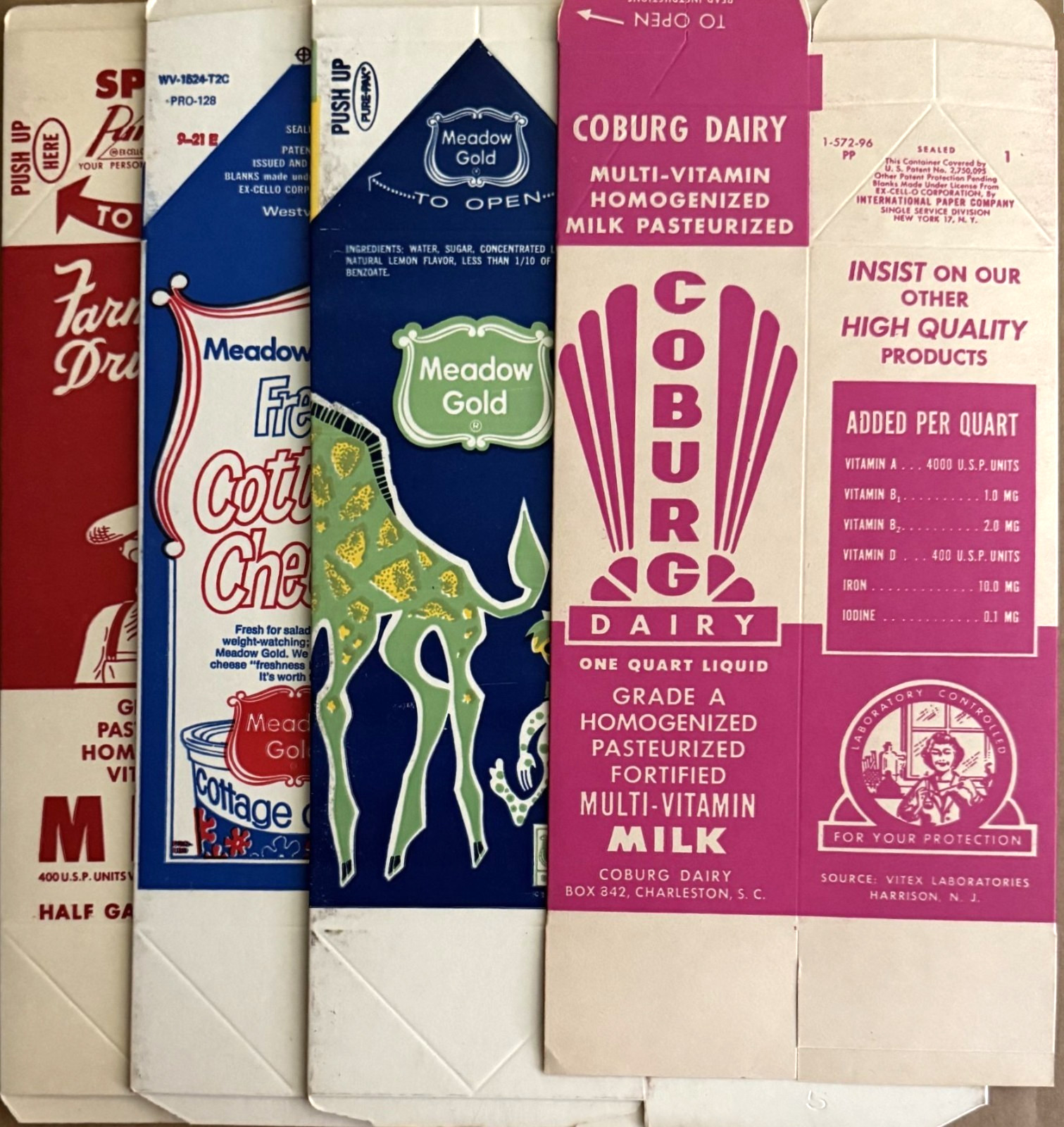Vintage Lot of Four Dairy Milk & Lemonade Cartons Including Two Meadow Gold-NOS