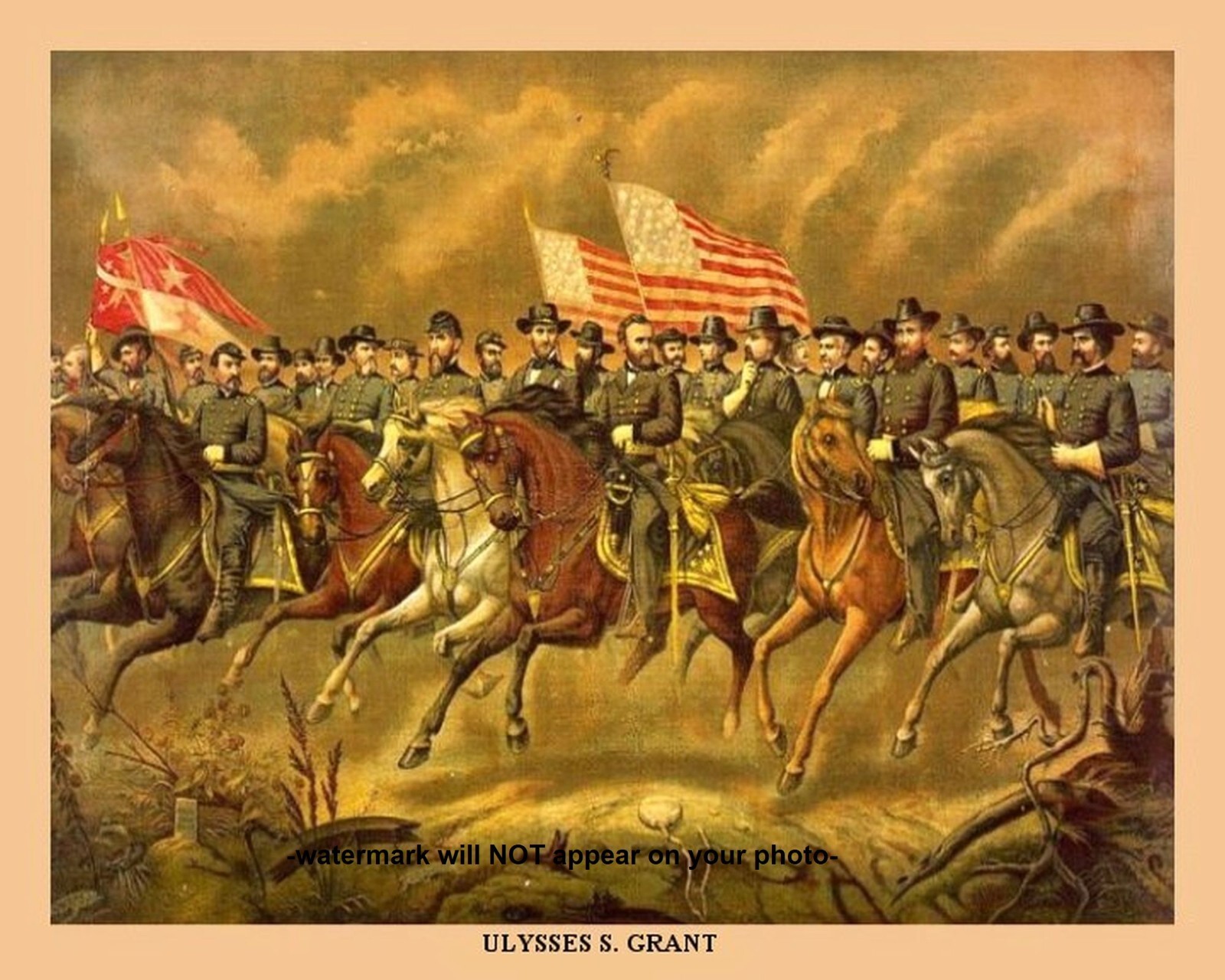 Ulysses S Grant and Generals Civil War Flag 8x10 Photo Reprint