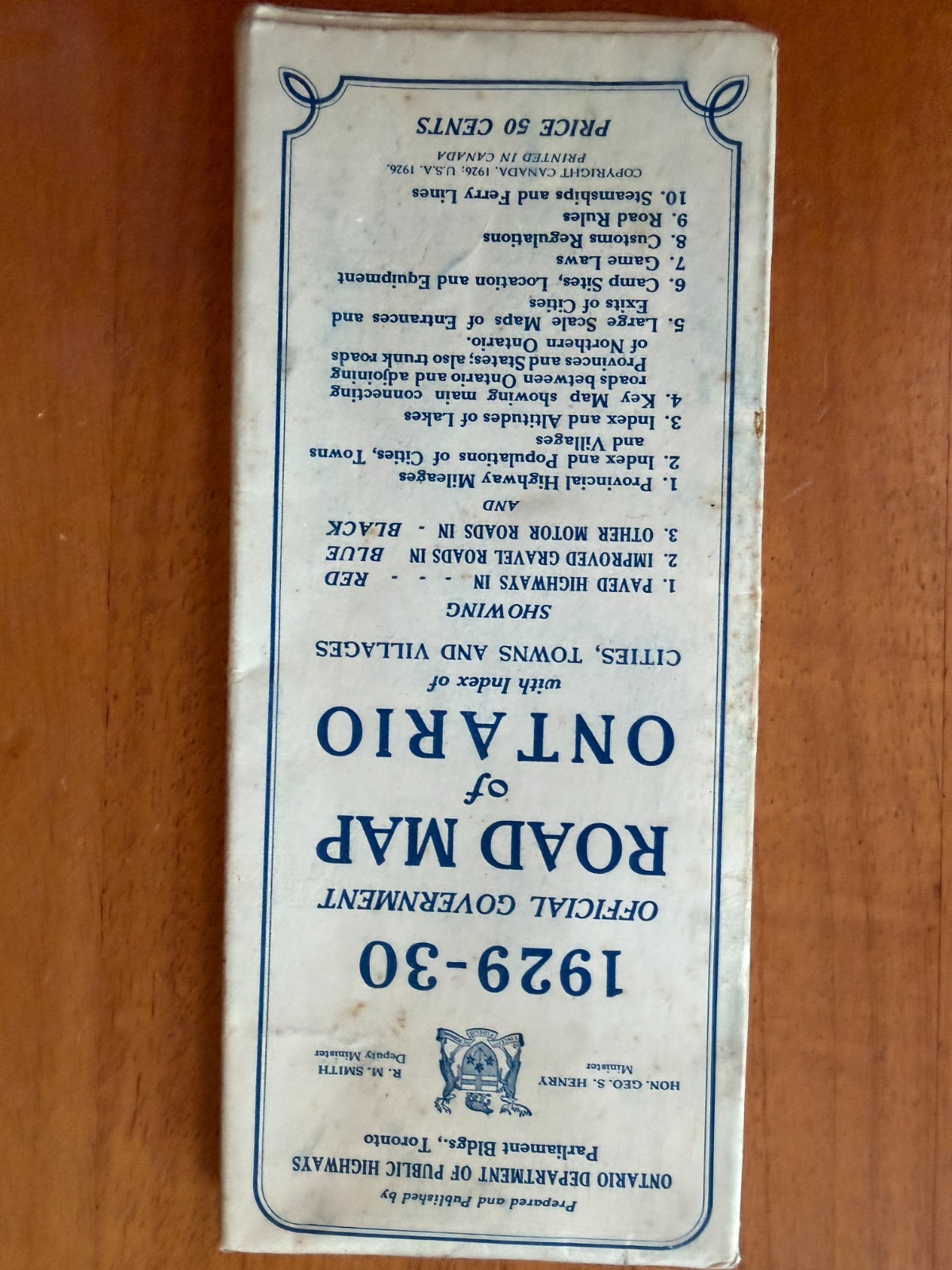 1929 - 30 Official Government Road Map of Ontario