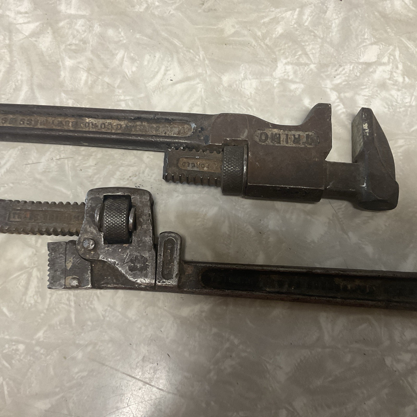 2 Antique Trimont Mfg Co Roxbury Mass. Pipe Wrenches Tool Pat. 1897/1911