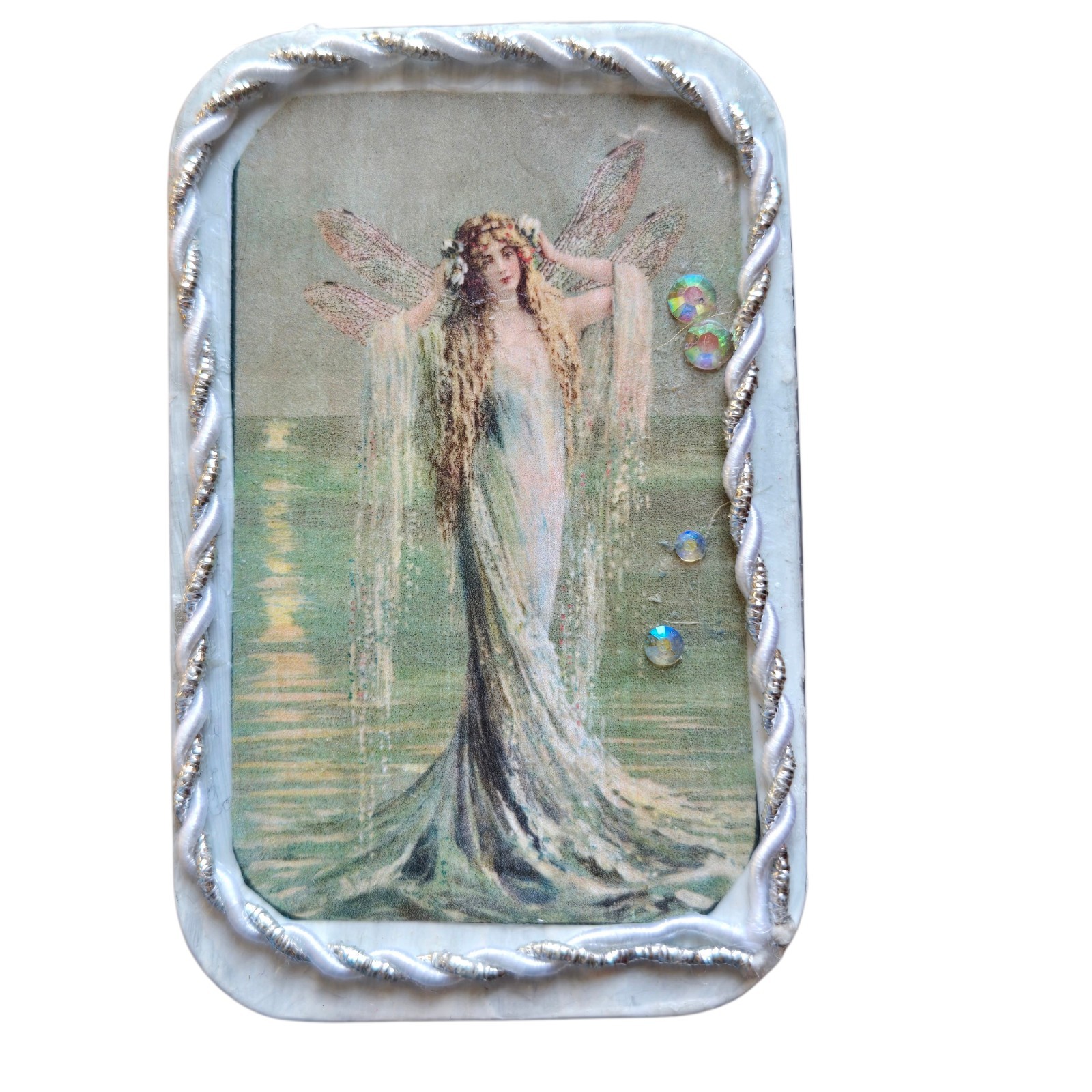 Handmade Altered Altoid Metal Hinge lid Box With Four Hand-painted Magnets