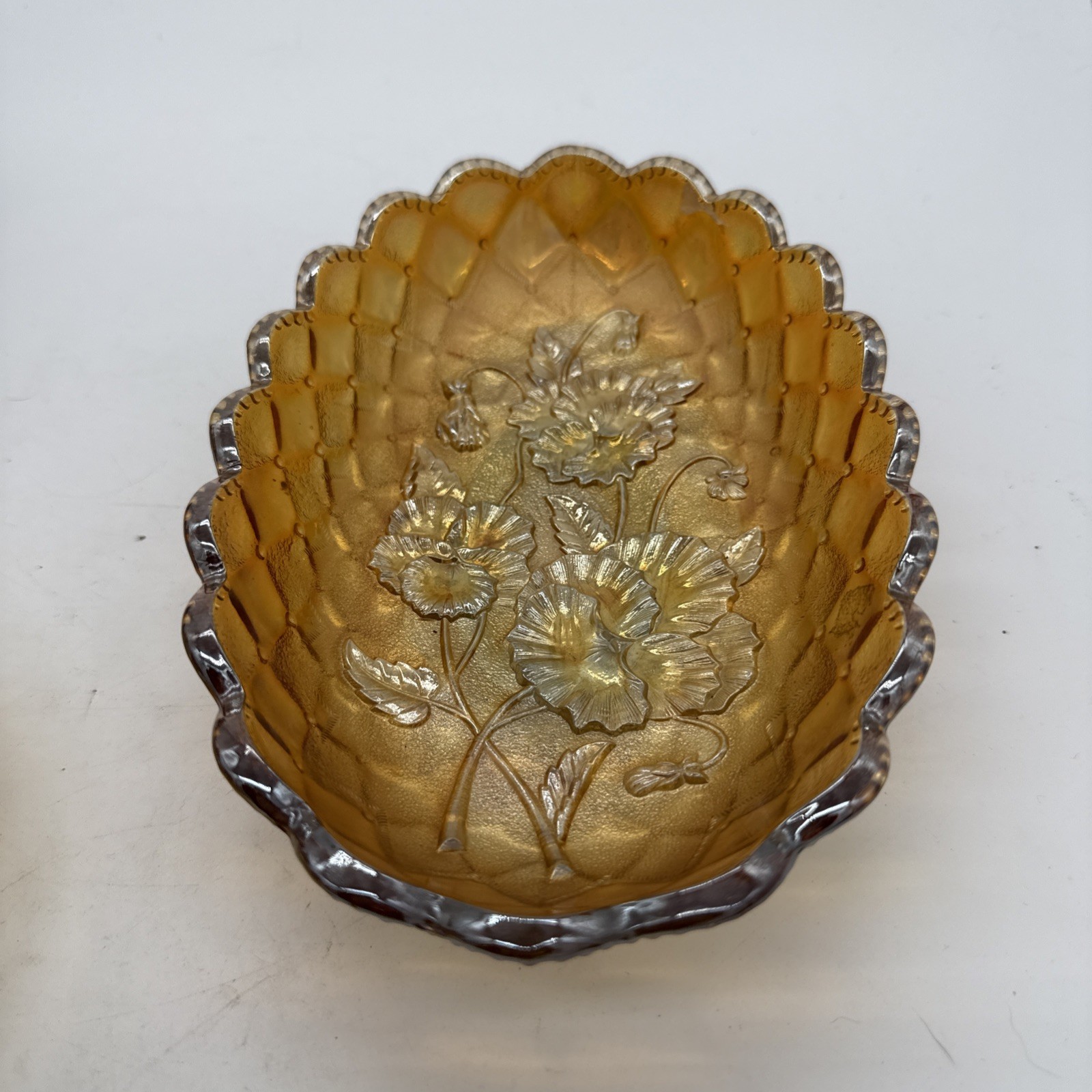 VTG Orange Glass Dish Imperial Pansy Relish Carnival Glass Marigold Retro Decor VTG Orange Glass Dish Imperial Pansy Relish Carnival Glass Marigold Retro Decor