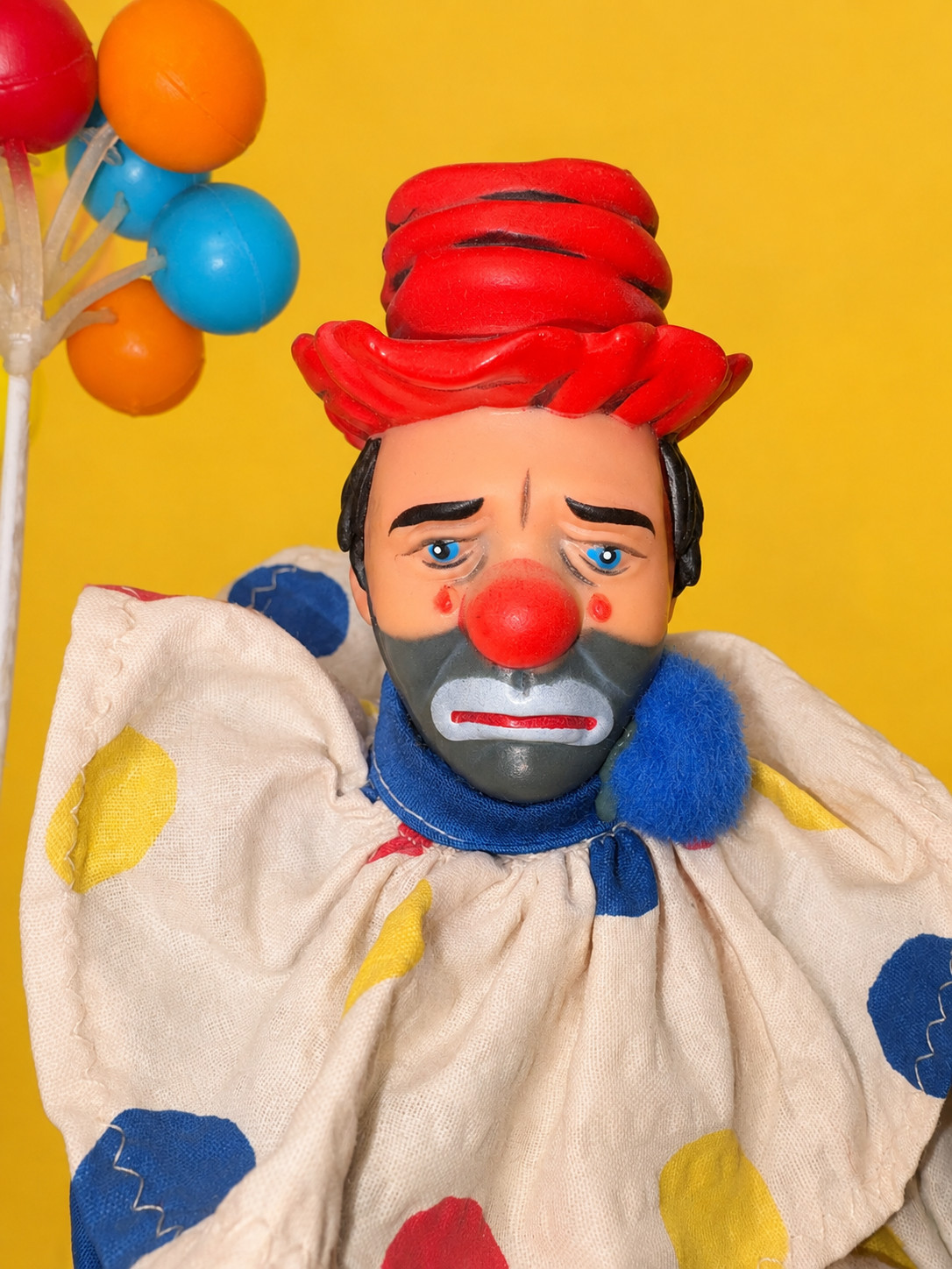 Vtg Hobo Sad Clown Shelf Sitter Knee Hugger Balloon Doll Kitsch 1950s Circus