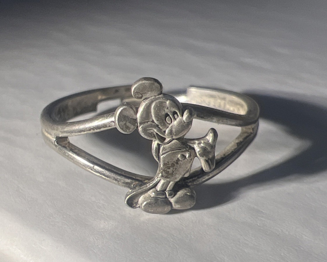 Vintage 1970s Disney Mickey Mouse Sterling Silver Ring S.I.S. Signed Adjustable