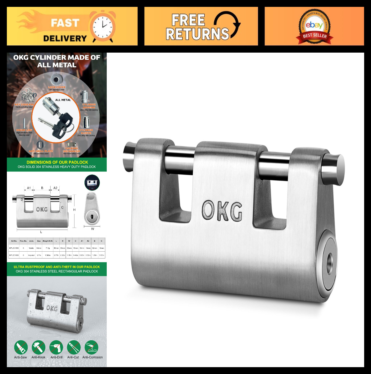 Heavy Duty Stainless Steel Padlock - Ultra Secure 7/16\