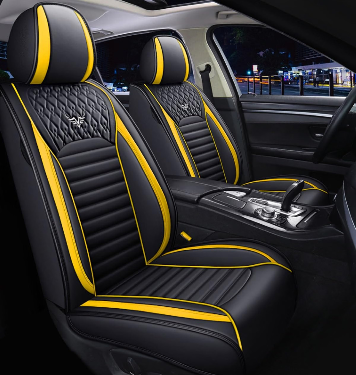 S02 Leather Car Seat Covers 5 Seats Front & Rear Seat Protector Black&yellow NEW