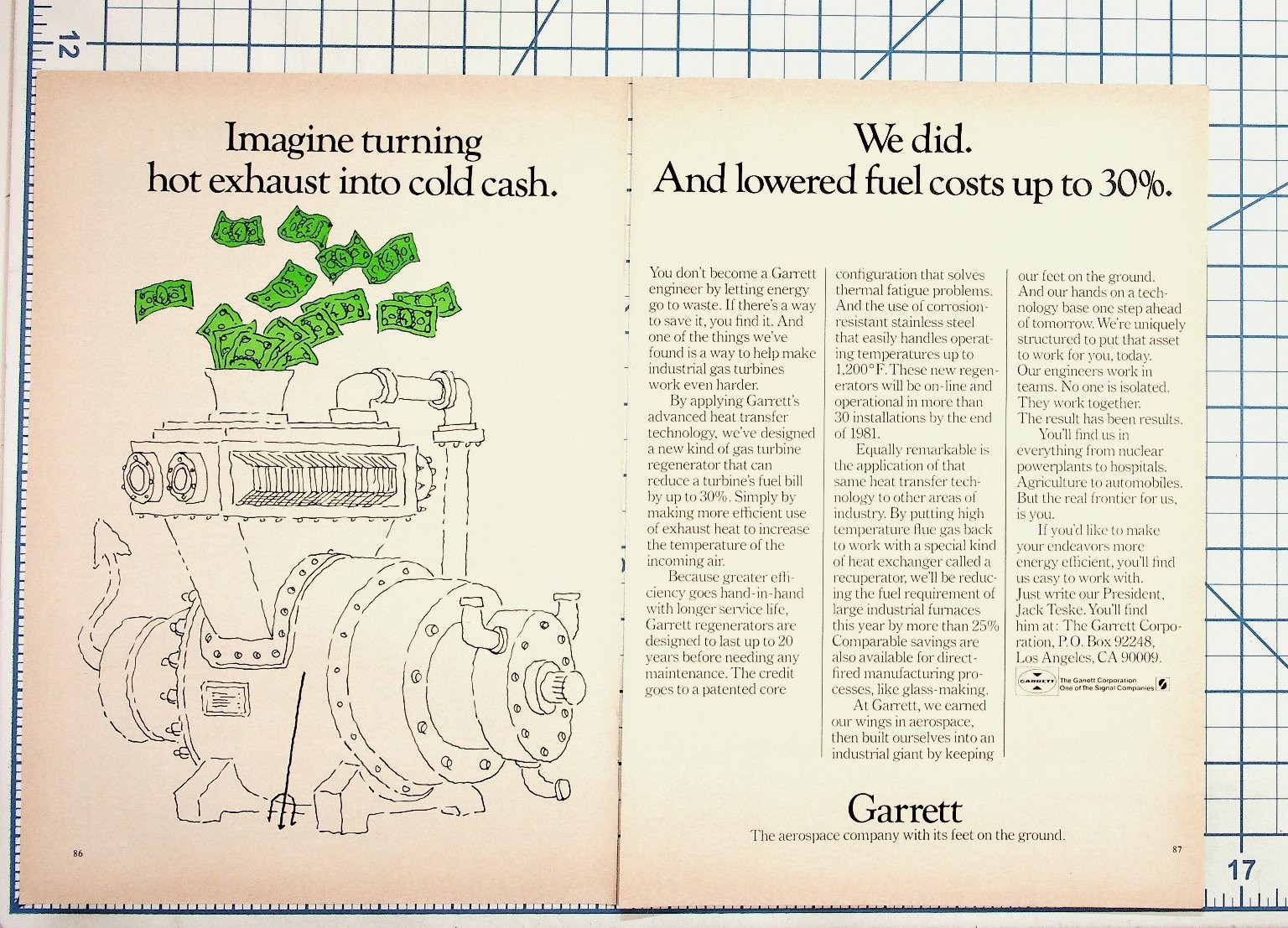 1980s Garrett Corporation Gas Turbine Regenerator Heat Transfer Ad Print