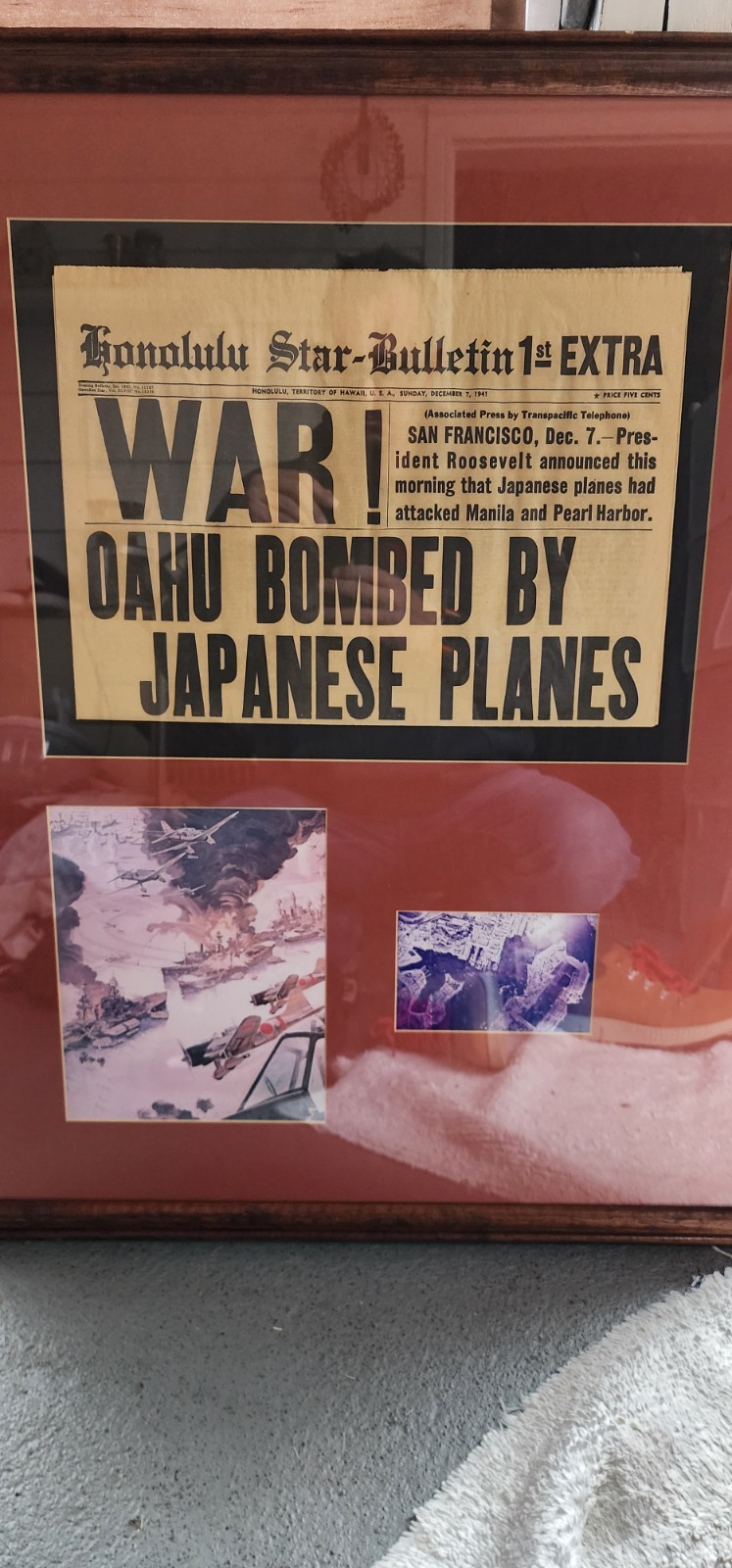 Framed Honolulu Star Bulletin Reproduction Dec 7, 1941 Pearl Harbor Hawaii