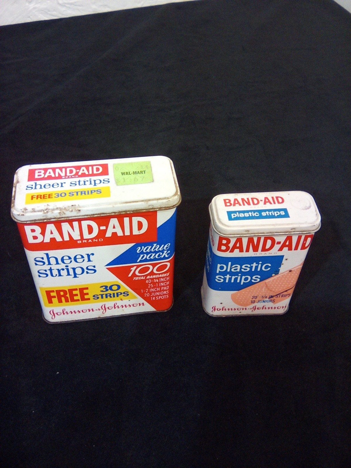 Vintage Band-Aid Brand Bandage Metal Tin Containers 2 Empty Johnson & Johnson