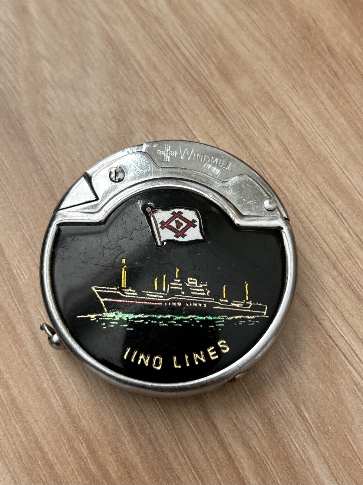 Vintage Lino Lines Freighter Ship Windmill Lighter Japan