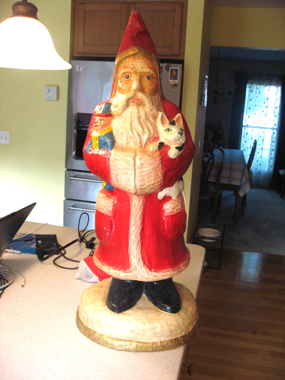 Vintage Large Papier Mache Santa Claus with Clown and Cat Figurine about 28\