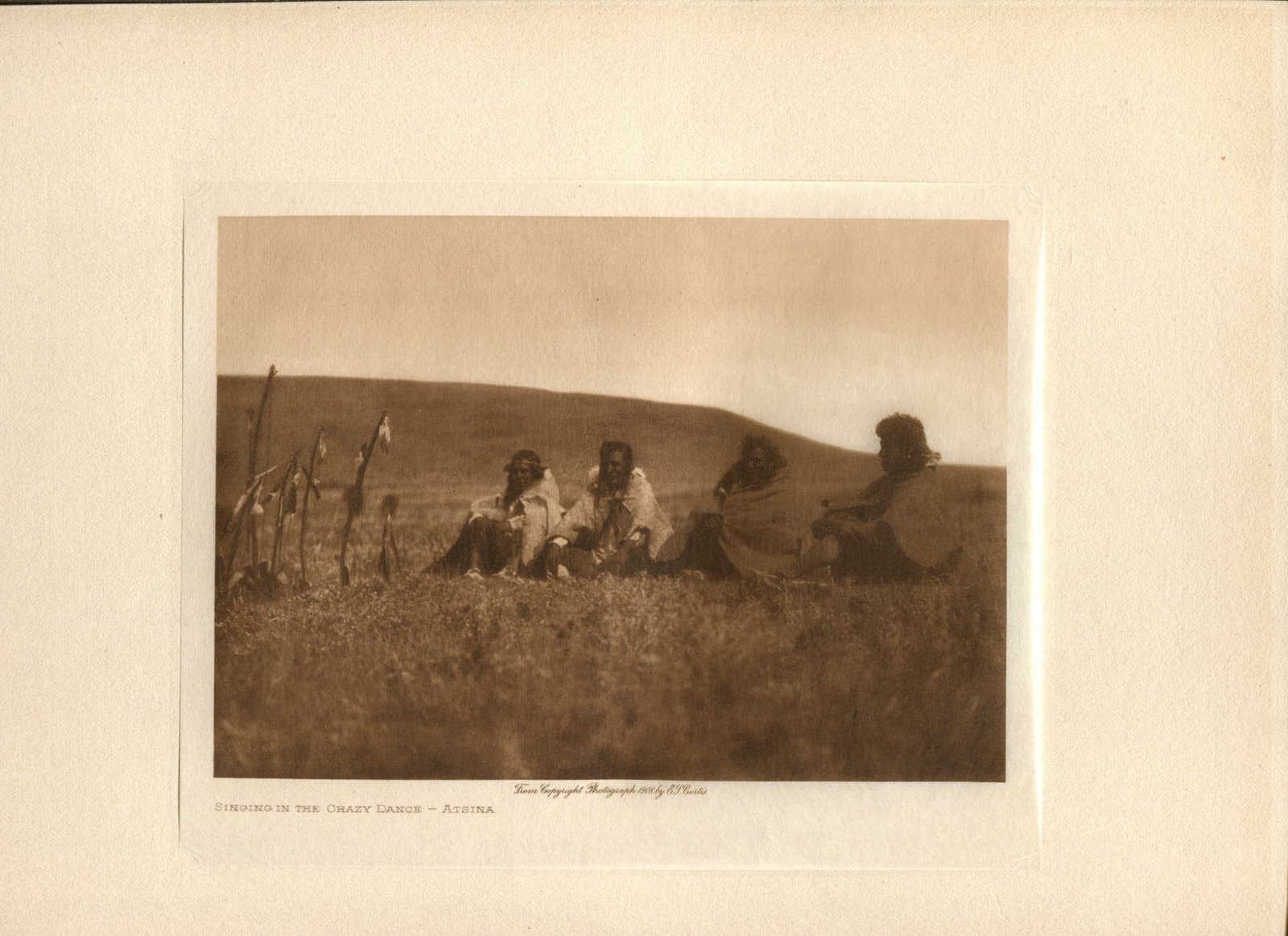 1908 Original Photogravure | Singing in the Crazy Dance - Atsina | Edward Curtis