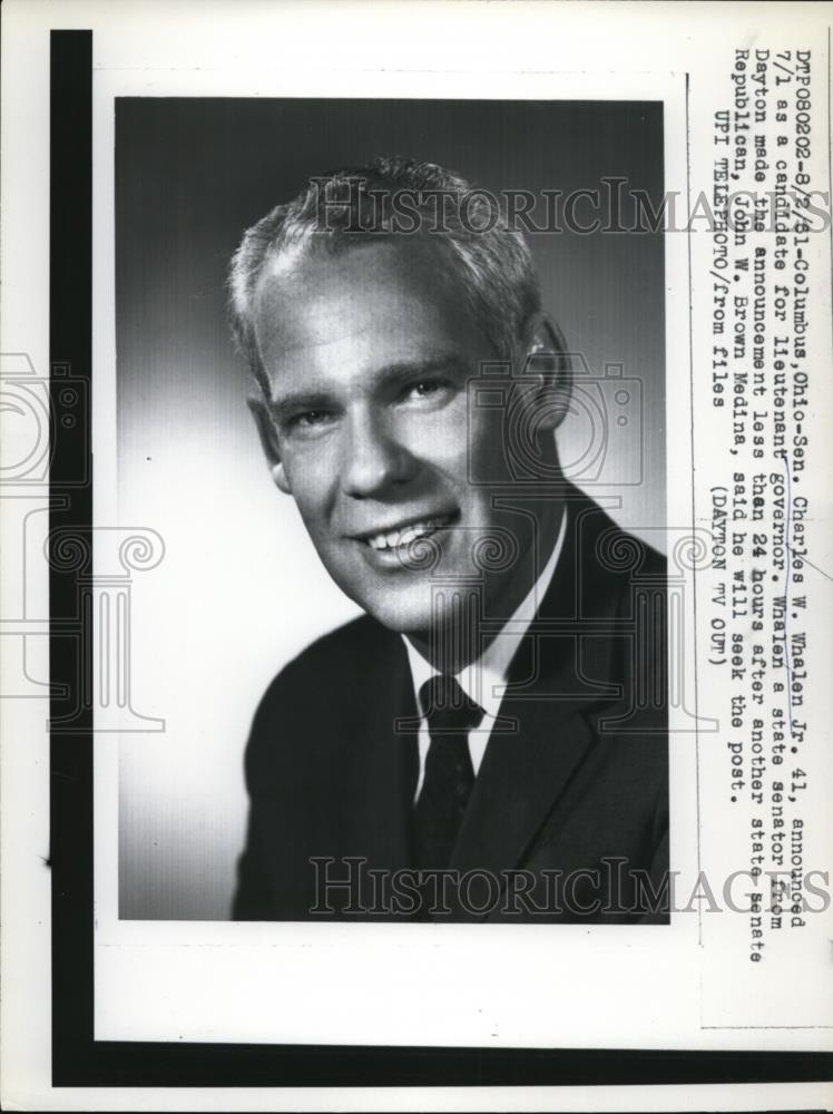 1961 Press Photo Sen. Charles W. Whalen Jr. from Dayton candidate for Lt. Gov.