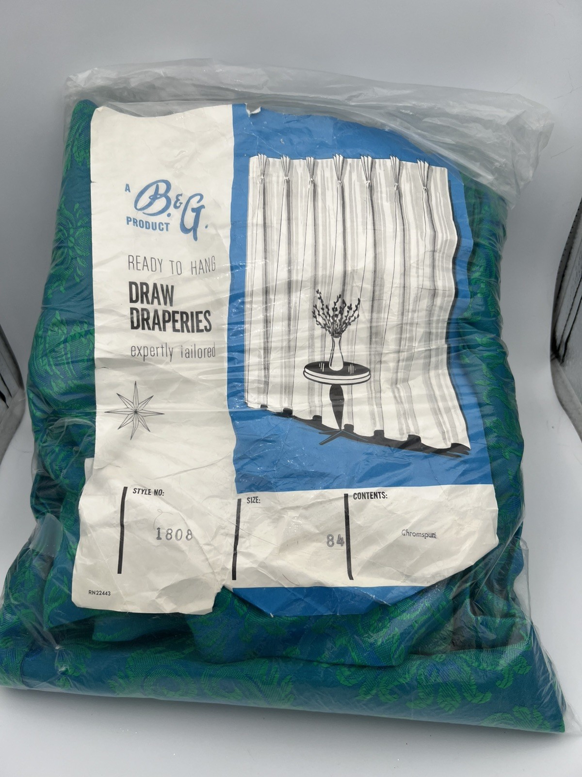 Vintage NOS MCM Pinch Pleat Drapes teal and green 84in Dead Stock Vintage NOS MCM Pinch Pleat Drapes teal and green 84in Dead Stock
