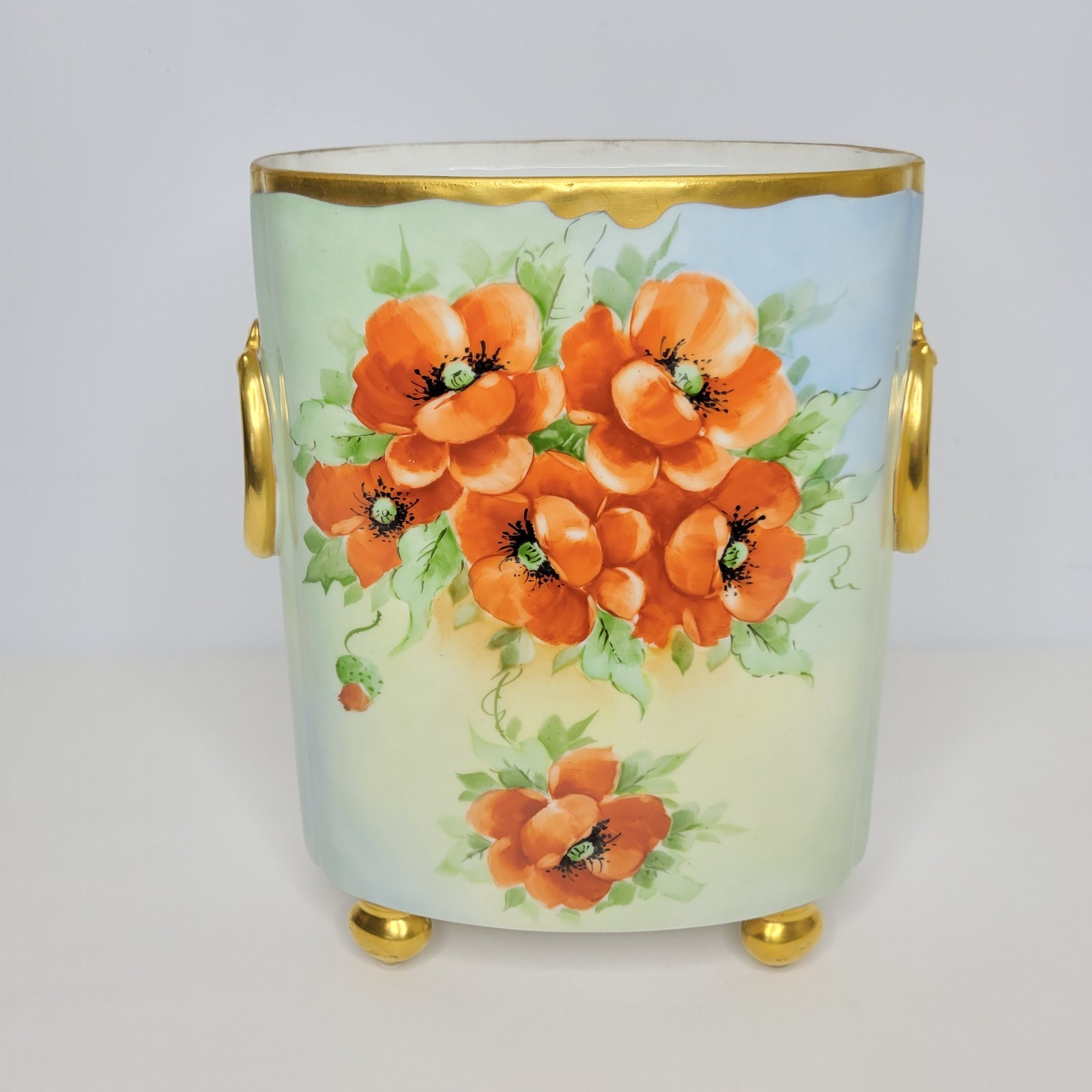 Antique Limoges WG&Co Footed Vase Hand-Painted Floral Poppies Signed Brown Antique Limoges WG&Co Footed Vase Hand-Painted Floral Poppies Signed Brown