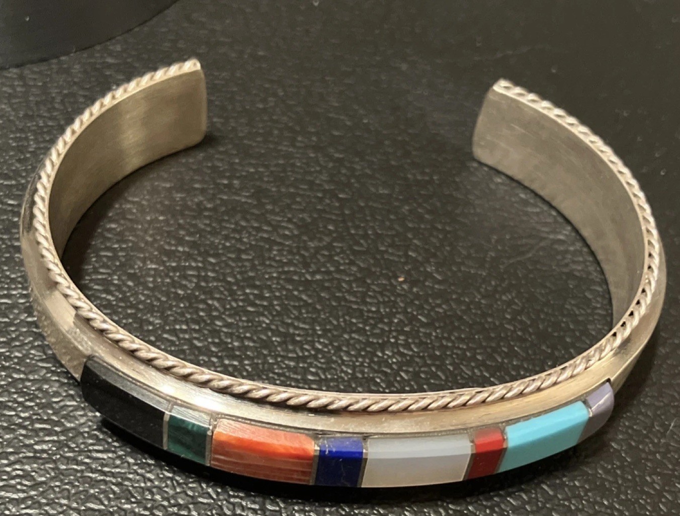 Francis Yazzie Navajo SS 925 Signed Turquoise Multistone Inlay Cuff Bracelet 6.5