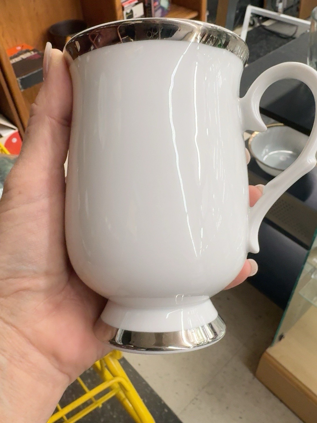 Vintage 1970’s Sheffield Fine China Monaco Coffee Cup White Silver Trim