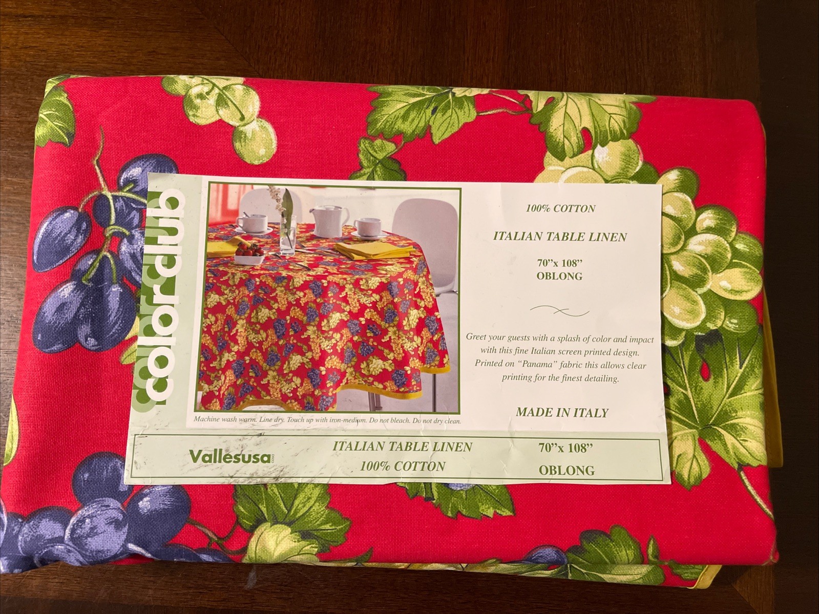 Vtg Vallesusa Italian Table Linen 100% Cotton Red Grapes Fruit Oblong 70”x108”
