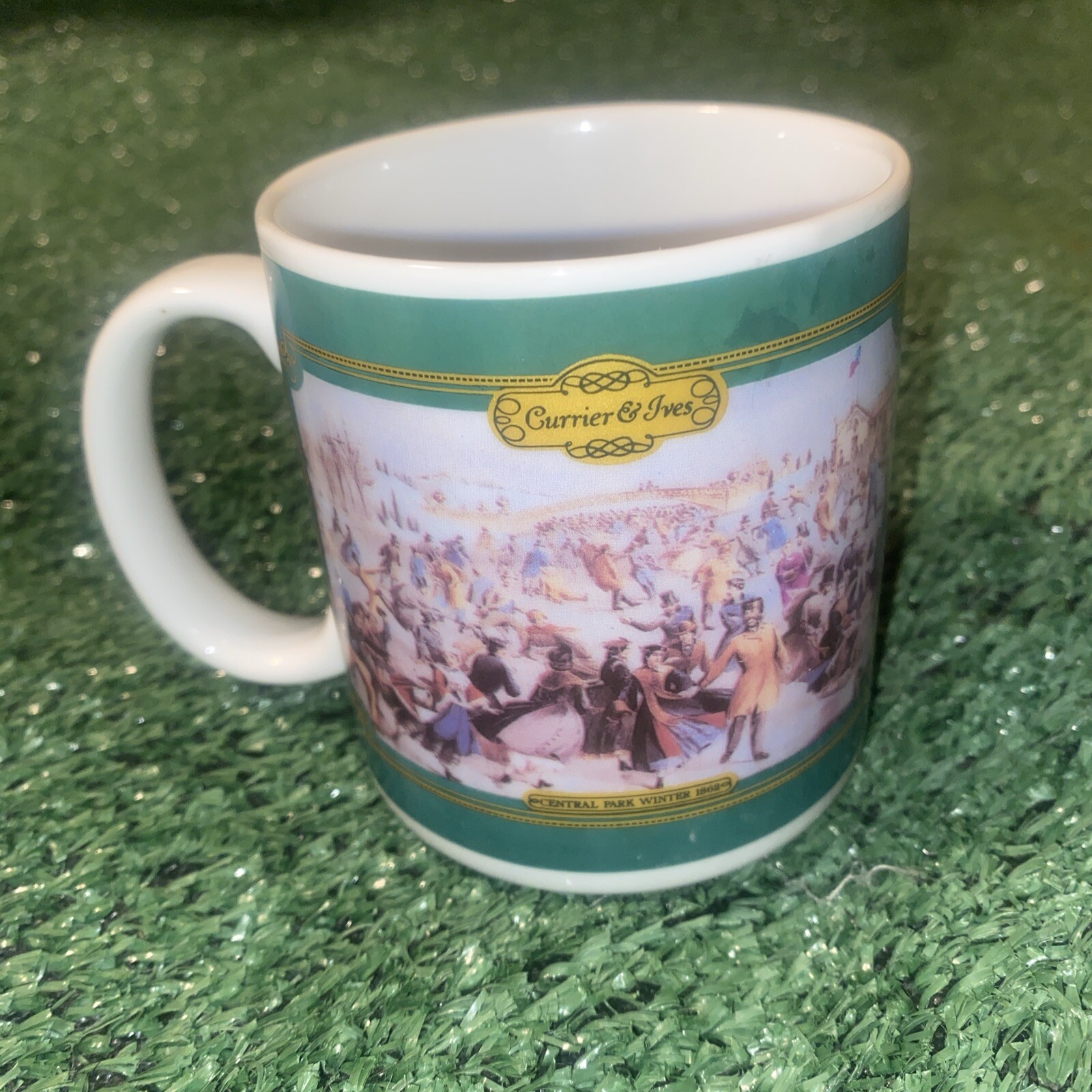 Currier & Ives Coffee Mug Central Park Winter 1862 Vintage Cup