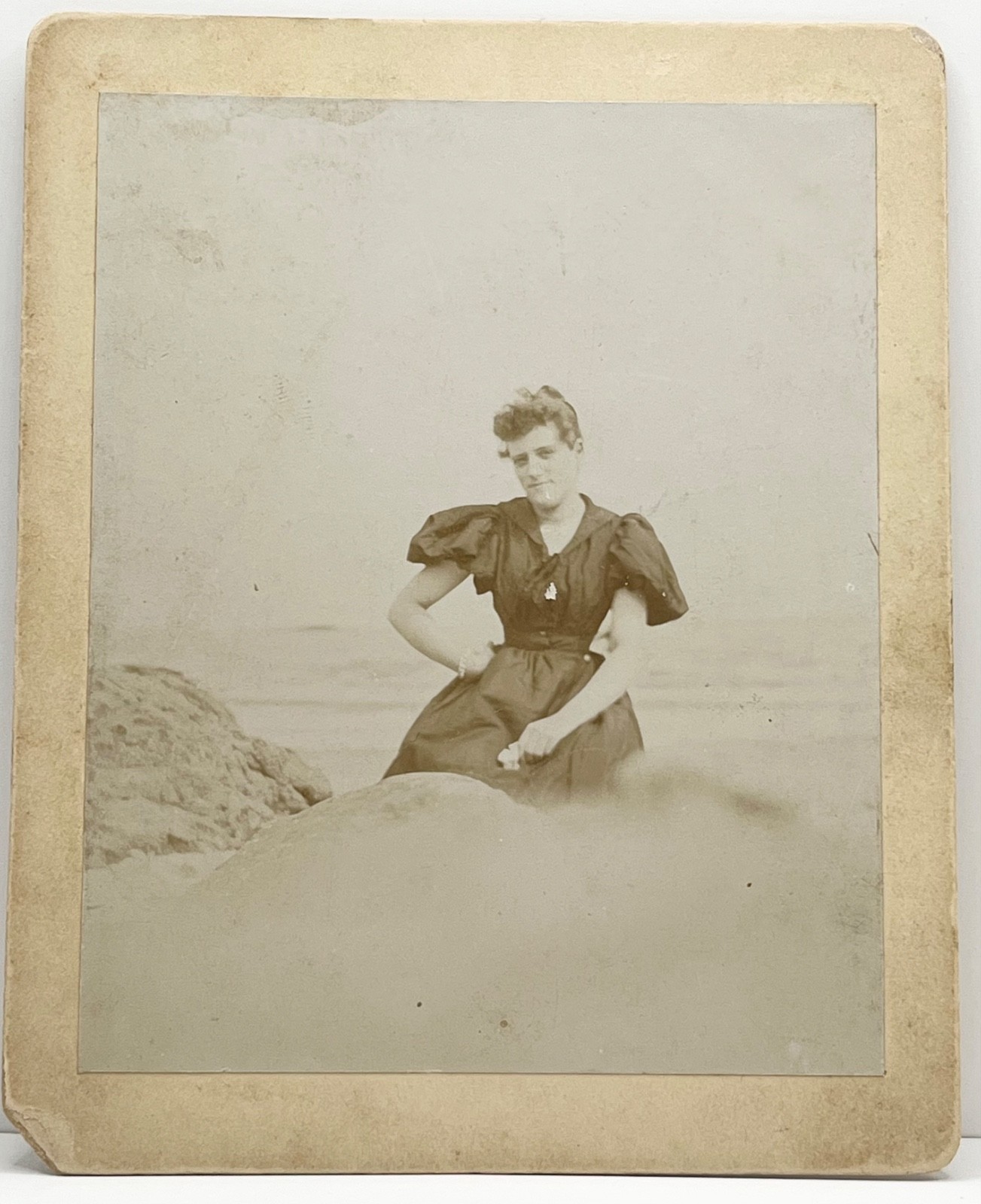 1894 Woman in Dress at Oakland Beach RI Victorian Cabinet Card Antique Photo