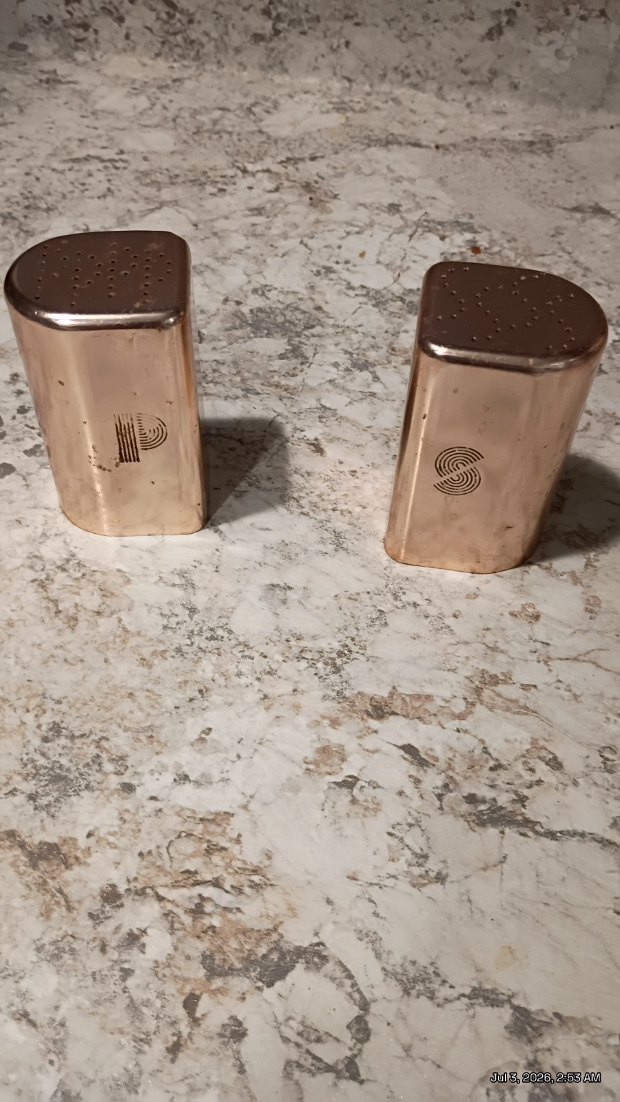 vintage copper salt and pepper shakers