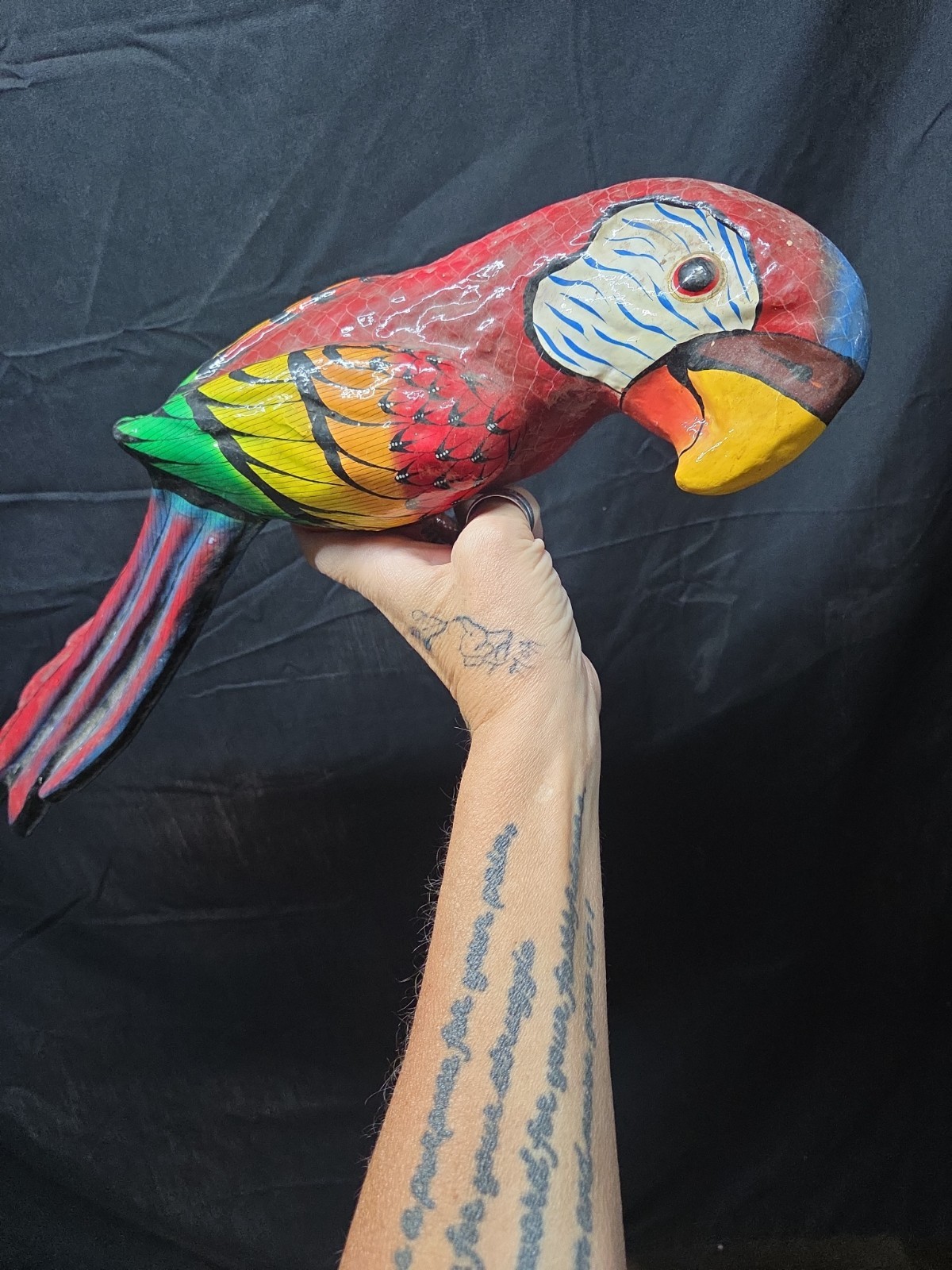 Vintage LARGE Mexican Paper mache Red MACAW Parrot Hand Painted Bird 23”