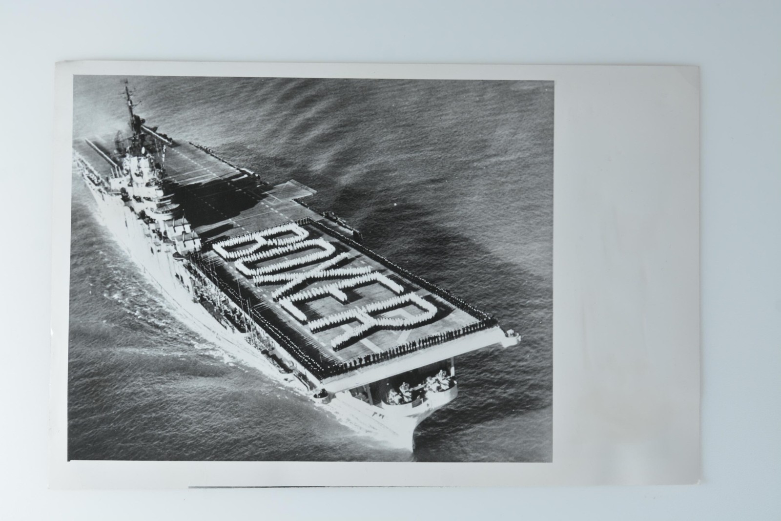 USS Boxer Aircraft Carrier Crew Spelling Name Aerial View San Francisco 1950