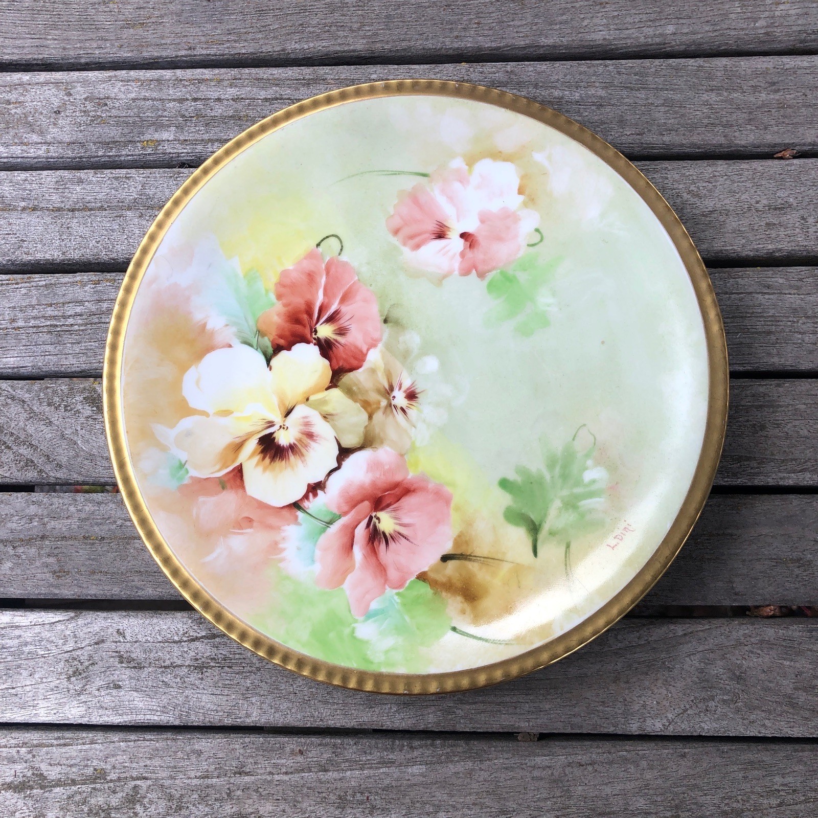 Richard Ginori Plate Italian Hand Painted Pansy Porcelain Artist Signed L. Dini